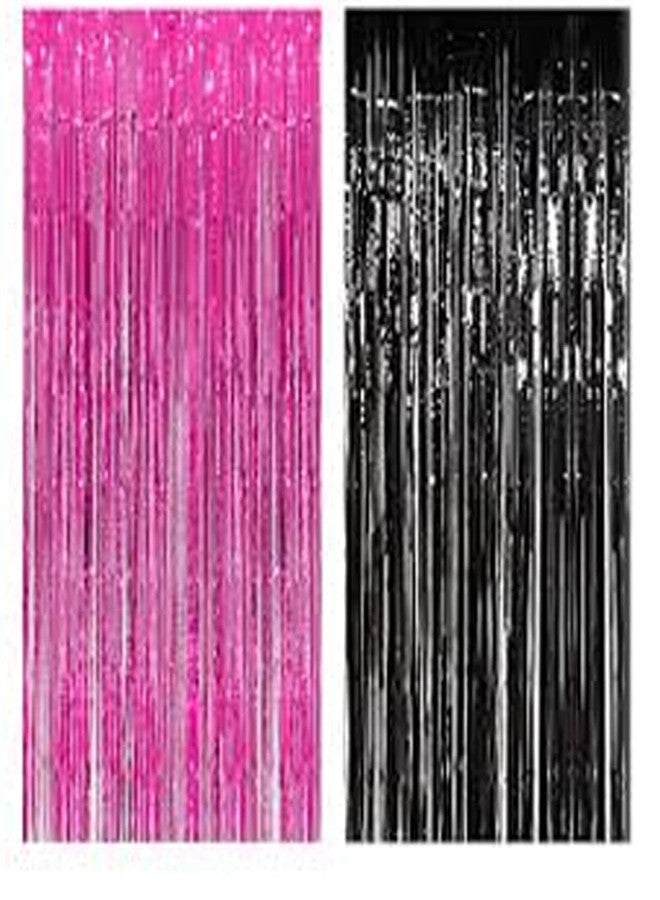 SOI Foil Metallic Tinsel Fringe Big Size Curtains for Birthday, Anniversaries, Graduation, Retirement, Baby Shower Decoration (Pack of 2) (Black Pink) - Image 1